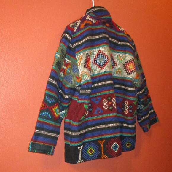 Turkish Men Medium Black Blue Red Hand Stitched Wool Button Down Pockets Jacket - Picture 7 of 9